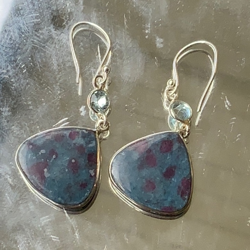 RUBY IN KYANITE & BLUE TOPAZ 925 STERLING SILVER EARRINGS